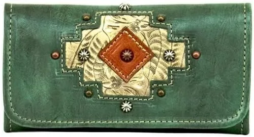 Navajo Soul - Cartera de tres pliegues para mujer, Turquesa marina, Compacto