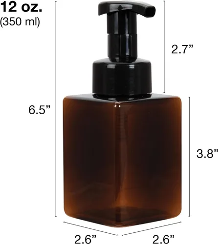 Vista 2 de Ginger Lily Farms Dispensador de Jabón Espumoso, Botellas de Bomba de Plástico Recargables para Jabón Líquido de Manos, Botella Ámbar de 12 oz