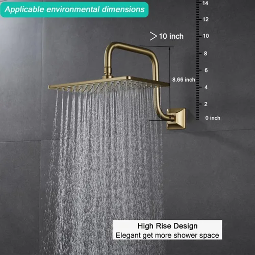 Vista 3 de Brazo de ducha de cuello de cisne de 13 pulgadas, extensión de cabezal de ducha dorado con brida única, conexión estándar de 1/2 pulgada