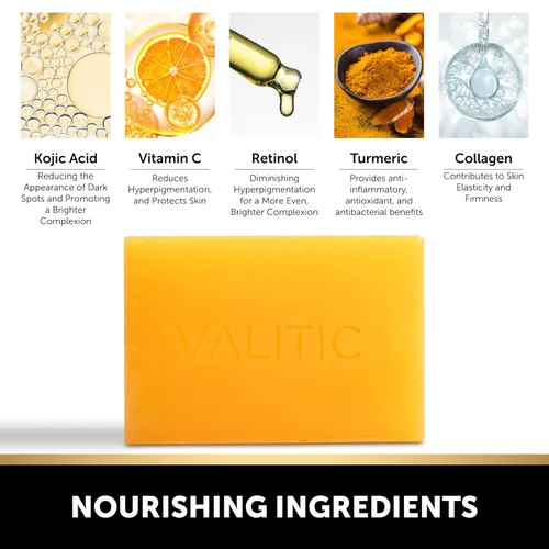 Vista 5 de VALITIC Jabón removedor de manchas oscuras de ácido kójico con cúrcuma, vitamina C, retinol, complejo japonés original con ácido hialurónico