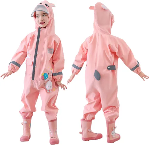 Vista 8 de Traje impermeable de una pieza para niños y niñas Fewlby, para lluvia, talla S-XL, 1-6 años Azul