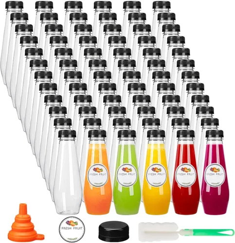 Moretoes 80 botellas de jugo de 12 onzas, botellas vacías de plástico para exprimir con tapas, contenedores de bebidas transparentes reutilizables a