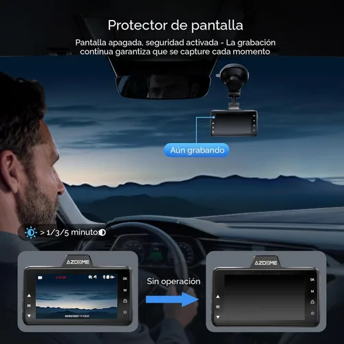 Vista 8 de AZDOME M01 Dual Dash Cam frontal y trasera con tarjeta gratuita de 64 GB, cámara de tablero dual de pantalla de 3" para automóvil, G-Sensor ADAS