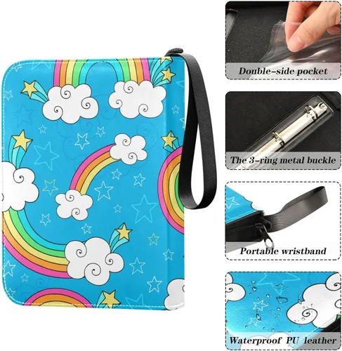 Vista 4 de 4 Pockets Trading Card Album Holder Book Folder Sports Card Binder Rainbow Blue Sky 400 Double Side Pockets for 3 Ring Binder Zipper