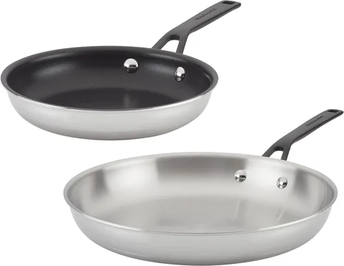 Vista 14 de KitchenAid Sartén para saltear de inducción de acero inoxidable revestido de 5 capas con tapa, 5 cuartos de galón, acero inoxidable pulido