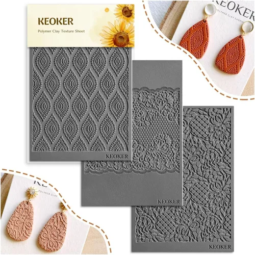Vista 9 de KEOKER Estera de textura de encaje para arcilla polimérica, láminas de textura de arcilla polimérica