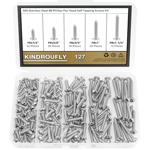 Vista 13 de 252 piezas #2 x 1/4" 3/8" 1/2" 5/8" 3/4" tornillos autorroscantes Phillips de cabeza pan, kit de surtido de tornillos para madera, acero inoxidable