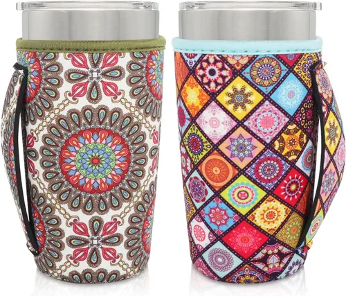 Vista 19 de Mangas aisladas de neopreno con asa para vasos de 30 a 32 onzas, funda reutilizable para tazas de café helado para tazas de café XL de 38-42 onzas