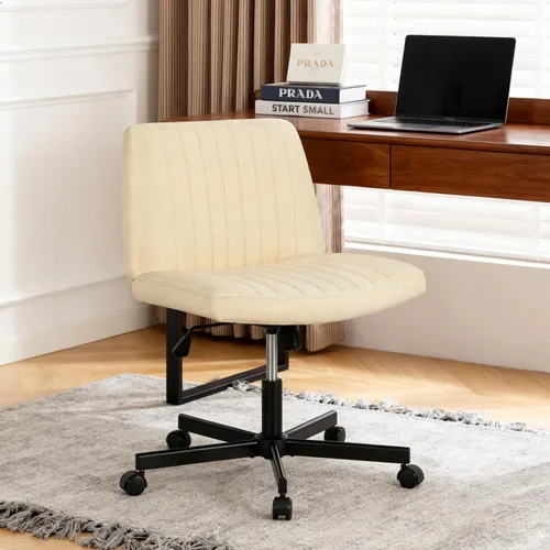 Vista 2 de FDW Silla cruzada con ruedas, escritorio de oficina con patas cruzadas, moderno, giratorio, altura ajustable, asiento ancho para computadora, cómoda