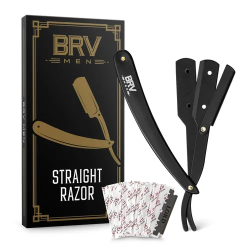 BRV MEN Navaja de barbero profesional de filo recto con 100 hojas de afeitar de un solo filo | Navajas rectas para hombres | Accesorios de barbería