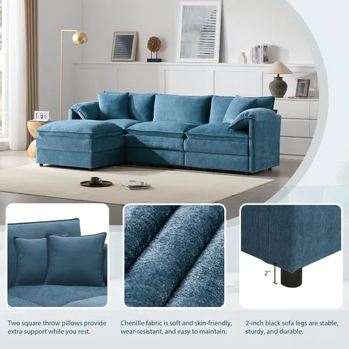 Vista 57 de Moderno sofá modular en forma de U con almohadas para la cintura, sofá cama con diván, sofá tapizado simétrico de felpilla de 6 asientos para sala