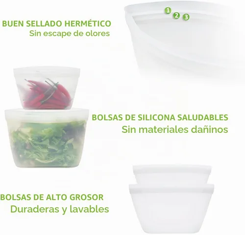 Vista 3 de Bolsas de silicona para almacenamiento de alimentos, contenedores reutilizables de almacenamiento de alimentos, bolsas de silicona con cierre