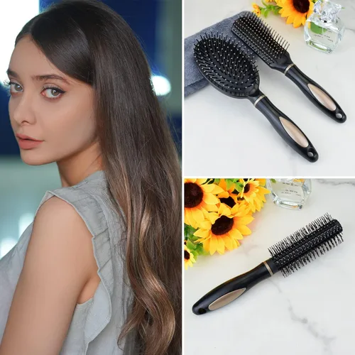 Vista 6 de 3 piezas de peine ovalado de masaje antiestático, cepillo redondo para el cabello, cepillo de ventilación para el cabello, cepillo desenredante