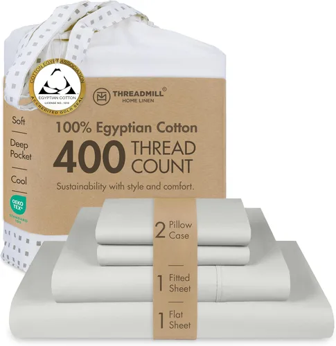 Vista 33 de Threadmill Juego de sábanas de algodón egipcio tamaño individual, sábanas 100% algodón egipcio certificado para cama de tamaño individual, juego