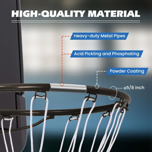 Vista 3 de GYMAX Llanta de baloncesto, repuesto de borde de baloncesto de 15/18 pulgadas con red para todo tipo de clima, aro de baloncesto de repuesto