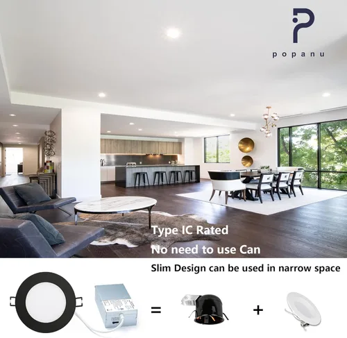 Vista 3 de POPANU Iluminación LED empotrable prémium de 4 pulgadas, 5 CCT, ajustable, regulable, empotrable, lámpara de techo con caja de conexiones