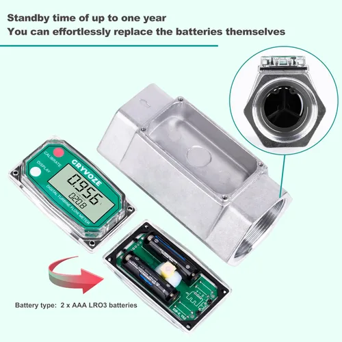 Vista 6 de Medidor de flujo de turbina digital de 2 pulgadas, 15.8-132 GPM en línea NPT medidor de flujo de combustible con pantalla LCD para agua, diesel