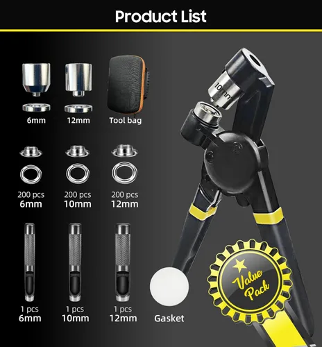 Vista 2 de Kit de herramientas de ojales HAPDEN 1/2 1/4 3/8 de múltiples tamaños, perforador de 608 piezas, kit de herramientas de ojales resistentes, ojales