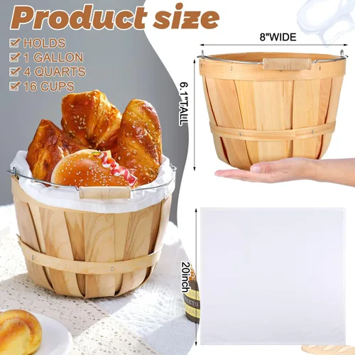 Vista 2 de Eaasty Paquete de 3 cestas redondas de madera para frutas con asa para aperitivos de verduras, decoración de jardín, casa de campo, 4 cuartos