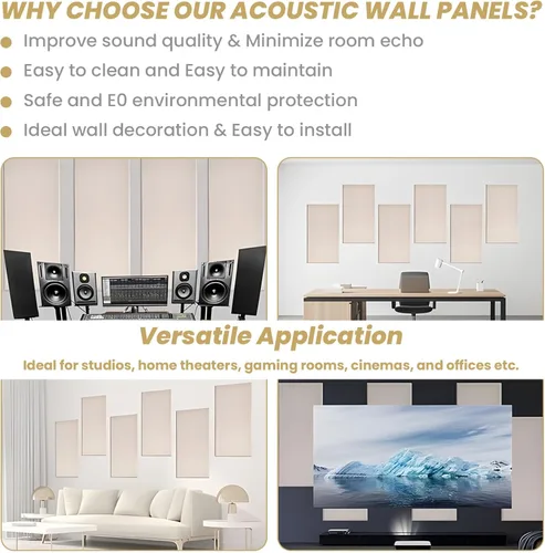 Vista 8 de 6 paneles acústicos, grandes paneles de pared insonorizados, paneles profesionales de fibra de vidrio que absorben el sonido, paneles de espuma a