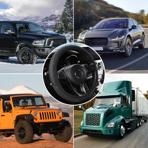 Vista 5 de Zpana Funda elástica para volante de automóvil, 14.5-15 pulgadas, protector de cuero antideslizante para volante de vehículo, sin anillo
