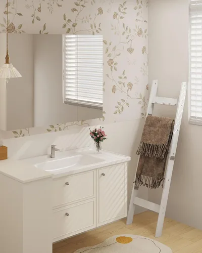 Vista 6 de Escalera para manta para sala de estar, estante decorativo para edredón con 4 ganchos extraíbles, 5 niveles de soporte de escalera de granja Blanco