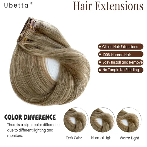 Vista 6 de Extensiones de cabello humano real con clip, rubio ceniza balayage con reflejos rubios, extensiones de cabello humano real Remy con clip, 12