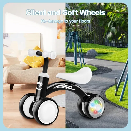 Vista 6 de Bicicleta de equilibrio para bebés con iluminación colorida, juguetes para niños de 1 año, bicicleta de equilibrio para niños pequeños de 10 a 36