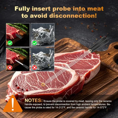 Vista 2 de Termómetro inteligente inalámbrico para carne digital, lectura instantánea, largo alcance Bluetooth, alarma, termómetro de alimentos resistente a