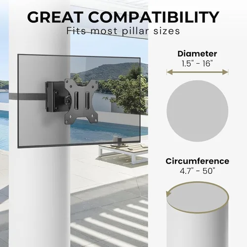 Vista 6 de CondoMounts ZeboZap ZZTVS2011 - Soporte de poste VESA universal con placa VESA extraíble de 2.953 in y 3.937 in Soporte de poste sin taladrar Se