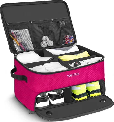 Vista 17 de YOREPEK Organizador de maletero de golf de 2 capas, regalos de golf para hombres con compartimento ventilado separado para 2 pares de zapatos