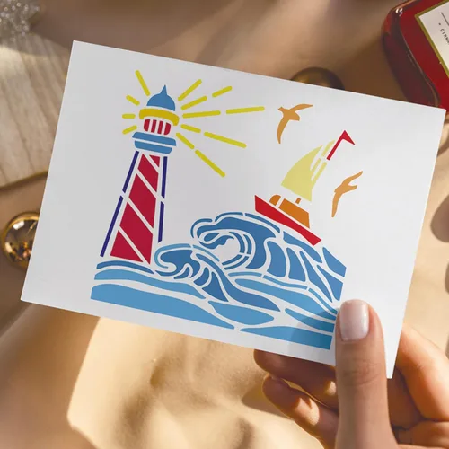 Vista 6 de INFUNLY Plantillas de playa de verano para pintar sobre madera de 11.8 pulgadas, plantillas de océano reutilizables, delfín, algas marinas