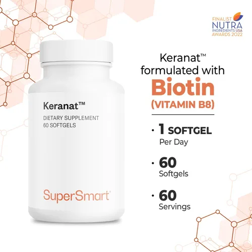 Vista 5 de Supersmart - Keranat (Fórmula Avanzada con Biotina) - Suplemento capilar para volumen y crecimiento - Vitaminas para la pérdida del cabello Sin