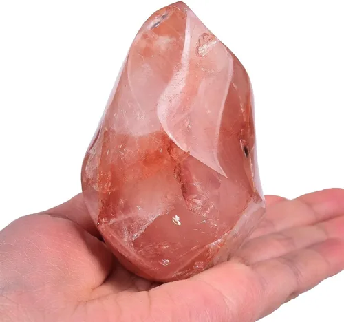 Vista 31 de AMOYSTONE - Gran torre de cristal de cuarzo rosa con forma de llama para sanación, meditación y energía. Decoración de cristal para el hogar