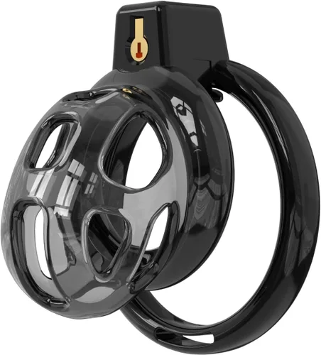 Soft Rubber Male Chastity Cage, with 6 Size Rings, Invisible Lock Man Penis Exercise Bondage Gear & Accessories Lightweight Adult Sex Toys (Black, S)