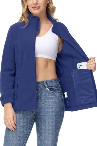 Vista 4 de TACVASEN Chaqueta de forro polar suave para mujer, ligera, con cremallera completa, suéter casual cálido de invierno con bolsillos