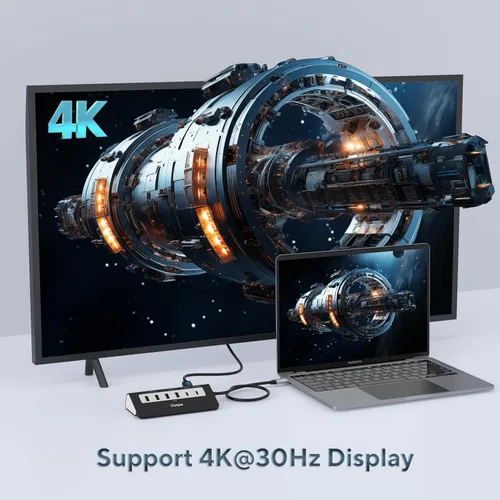 Vista 4 de P9 USB C Hub, INTPW 9-en-1 Adaptador USB Multipuerto con HDMI 4K, PD 100W, USB-C y 2 USB A 3.0 5Gbps, 2 USB A 2.0, Lector de Tarjetas SD/TF, Hub USB