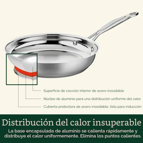Vista 2 de Cuisinart 722-20 Colección de utensilios de cocina clásicos de acero inoxidable de 8 pulgadas, sartén abierta de 8 pulgadas