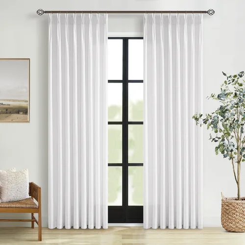 Vista 90 de TWODRAPES Cortinas de Lino Plisadas con Pinza Beige Blancas de 54 Pulgadas de Largo 2 Paneles para Comedor Cocina Dormitorio Plisadas Semi