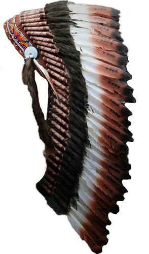 Vista 4 de Tocado inspirado en los nativos americanos, hecho a mano con plumas y cuentas genuinas