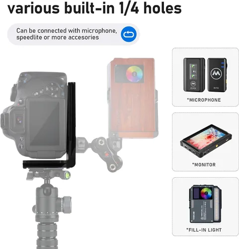 Vista 4 de Cámara con soporte en L para DSLR vertical horizontal Trípode de liberación rápida Compatible con Canon Nikon Sony DJI Osmo Ronin Zhiyun