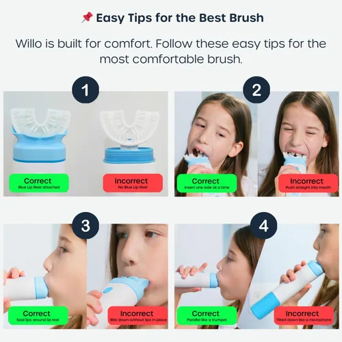 Vista 4 de Willo BrushBot - Kit de iniciación de cepillo de dientes en forma de U para niños, cepillo de dientes automático para niños, temporizador de 2