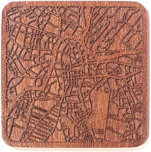 Vista 103 de Santiago de Chile - Posavasos con mapa por O3 Design Studio, 1 pieza, posavasos de madera Sapele con mapa de la ciudad, hecho a mano, varias