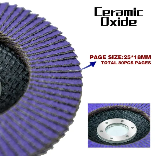 Vista 4 de Sali Paquete de 10 Discos de Aleta de Cerámica Grano 120 de 4.5" x 7/8 Pulgadas Disco de Lijado Tipo Bisel #29 Grado Premium e Industrial Amoladora