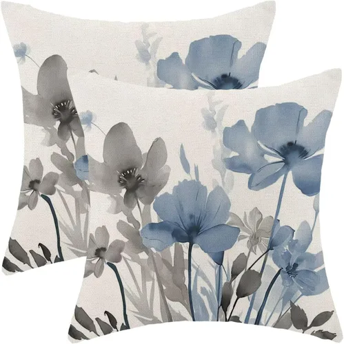 AEIOAE Fundas de almohada florales de primavera de 18 x 18 pulgadas, juego de 2, fundas de almohada decorativas de flores en acuarela en negro y