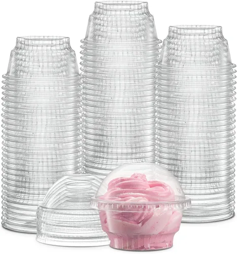 Vasos de postre de plástico transparente de 5 onzas con tapas de cúpula sin agujero, 50 juegos de cuencos desechables para helados, parfait,
