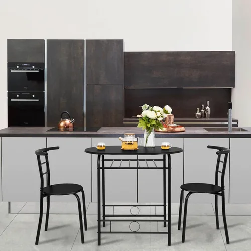 Vista 4 de VINGLI Juego de comedor de 3 piezas, juego de mesa de cocina pequeña para 2, juego de mesa de desayuno, mesa de madera de cocina y 2 sillas