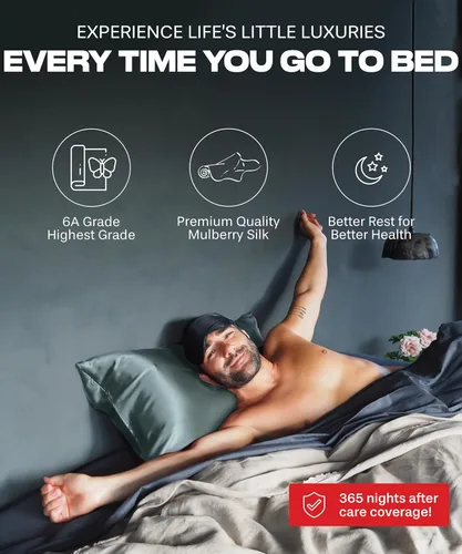 Vista 4 de Colorado Home Co SUNDAYSILKS Sábanas 100% seda de morera 4 sábanas de seda de morera tamaño King Suave y duradera Juego de sábanas de seda