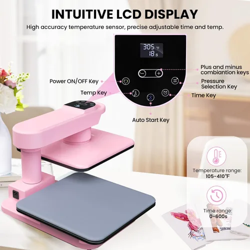 Vista 8 de Whubefy Máquina de prensa de calor automática dual de 15 x 15, impresión inteligente de camisetas con liberación automática y apagado automático