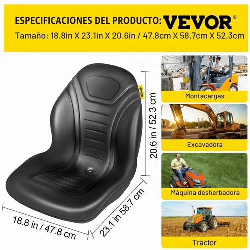 Vista 7 de VEVOR Asiento universal de repuesto para tractor, 2 piezas, asiento compacto de cortacésped de respaldo alto, asiento de carretilla elevadora